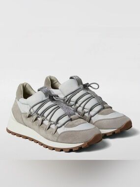 NEW BRUNELLO CUCINELLI LIGHT GREY LEATHER SNEAKERS SZ 37 MSRP $1530